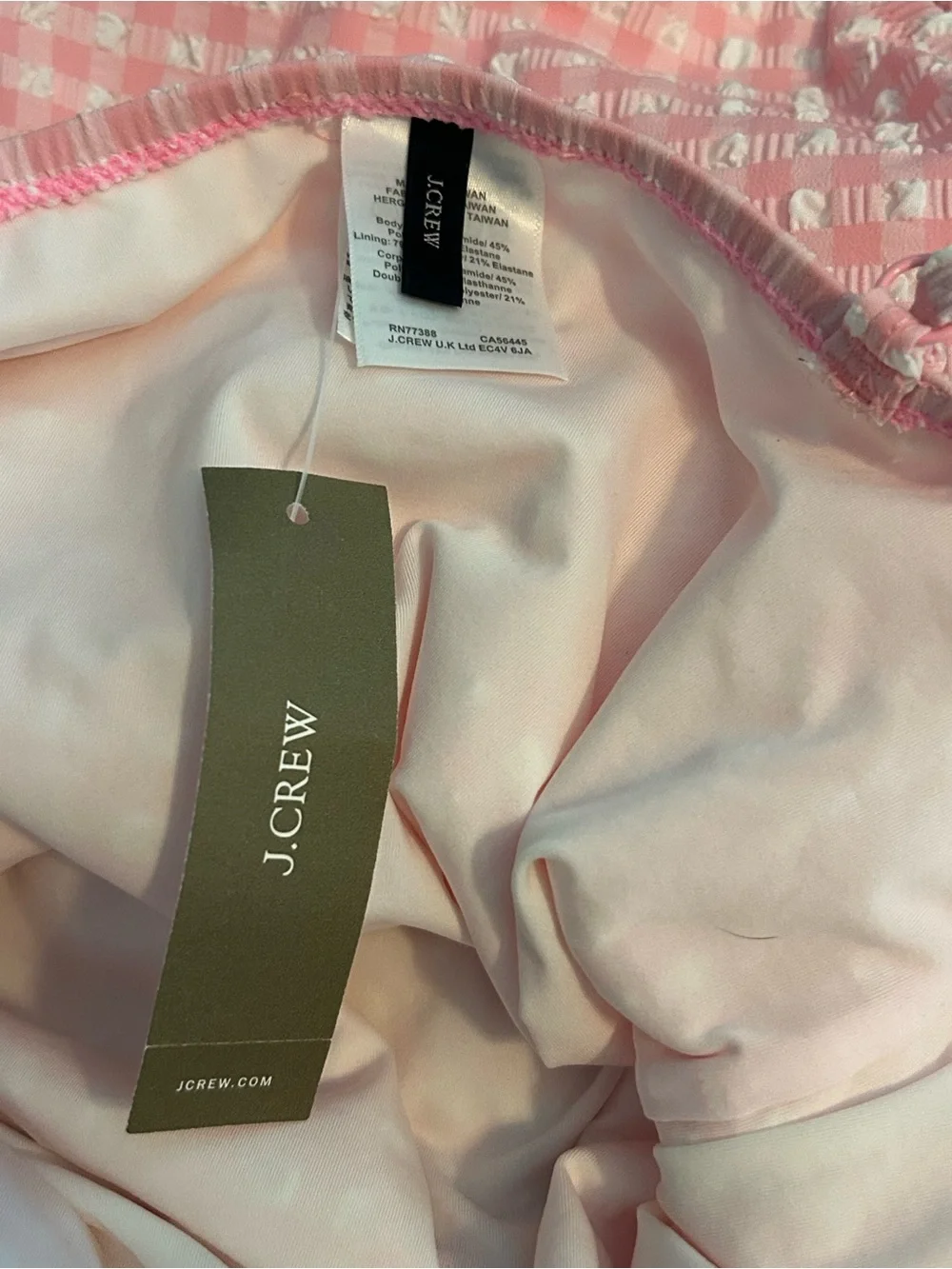 J. Crew NWT PINK Ruffle plunging V-neck one-piece swimsuit in puckered gingham